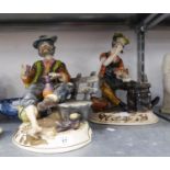 TWO LARGE CAPO-DI MONTE FIGURES, ONE OF A COBBLER AND ANOTHER 'TRAMP ON BENCH' (2)