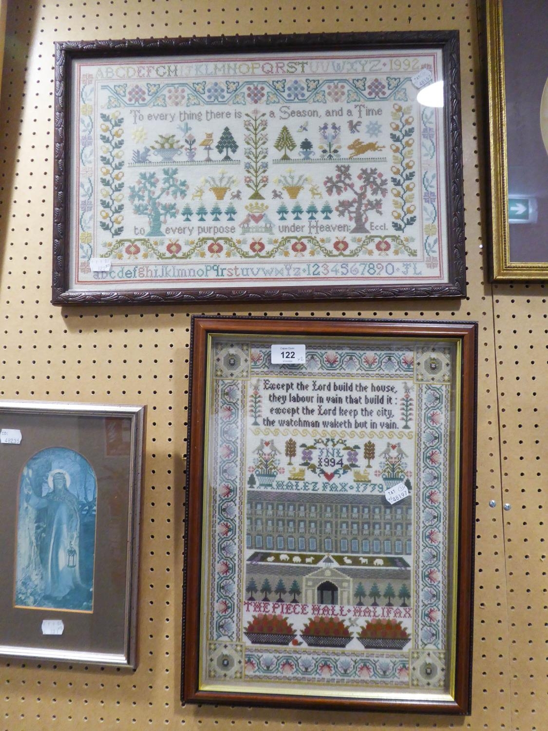 TWO MODERN NEEDLEWORK TAPESTRY'S, DATED 1992 AND 1994, FRAMED AND GLAZED