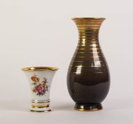 TWO FURSTENBERG, GERMAN PORCELAIN VASES, one of trumpet form, printed and painted with floral