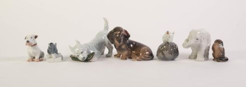 SEVEN ROYAL COPENHAGEN PORCELAIN SMALL MODELS OF ANIMALS, comprising: THREE DOGS, TWO MICE, AN OTTER