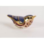 MODERN ROYAL CROWN DERBY SMALL BIRD PATTERN IMARI PORCELAIN PAPERWEIGHT WITH GILT STOPPER, 4 ½? (