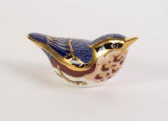 MODERN ROYAL CROWN DERBY SMALL BIRD PATTERN IMARI PORCELAIN PAPERWEIGHT WITH GILT STOPPER, 4 ½? (