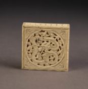 EARLY 20th CENTURY CHINESE IVORY SHALLOW BOX, the slide top pierced and carved with a wrything