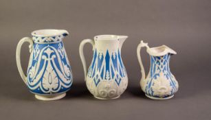 COPELAND OR ATTRIBUTED TO, TWO NINETEENTH CENTURY RELIEF MOULDED POTTERY JUGS, with designs of