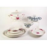 FIVE PIECES OF VERBANO ?LAVENO? PATTERN ITALIAN PORCELAIN DINNER WARES, floral painted in puce and