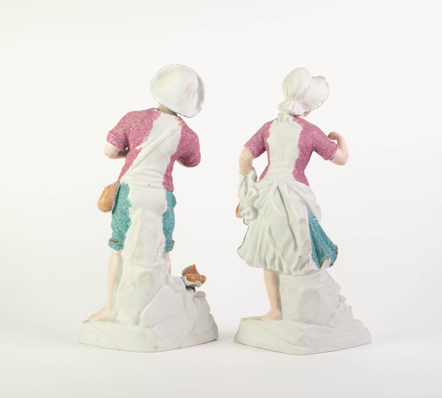 PAIR OF HEUBACH, GERMAN TINTED BISQUE FIGURE, painted in colours and gilt and modelled as a fisher - Image 2 of 3