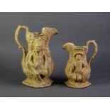 UNATTRIBUTED GRADUATED PAIR OF NINETEENTH CENTURY BUFF GLAZED RELIEF MOULDED POTTERY JUGS, moulded
