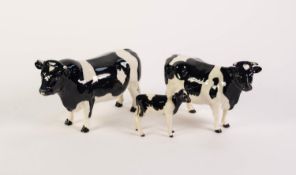 BESWICK POTTERY FAMILY OF FRESIAN CATTLE, comprising: BULL, ?CODDINGTON HILT BAR? (1439A), COW (