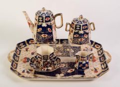 FIVE PIECE NINETEENTH CENTURY COTTAGE DERBY PART TEA OR TWO SET AND THE MATCHING TWO HANDLED TRAY,