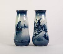 PAIR OF ROYAL BONN BLUE AND WHITE ?DELFT? POTTERY VASES, each of shaped, tapering form, and