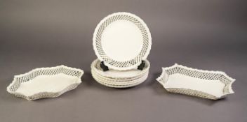 20th CENTURY CREAMWARE DESSERT SET OF 8 PIECES WITH TYPICAL OPEN LATTICE WORK BORDERS, to include