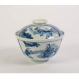 MODERN CHINESE BLUE AND WHITE PORCELAIN RICE BOWL WITH COVER/ STAND, of typical firm, outlined and