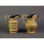 CHARLES MEIGH ?JULIUS CAESAR? NINETEENTH CENTURY RELIEF MOULDED BUFF GLAZED POTTERY LIDDED JUG, 8 ½?