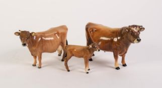 BESWICK POTTERY FAMILY OF JERSEY CATTLE, comprising: ?DUNSLEY COY BOY? BULL (1422), ?NEWTON