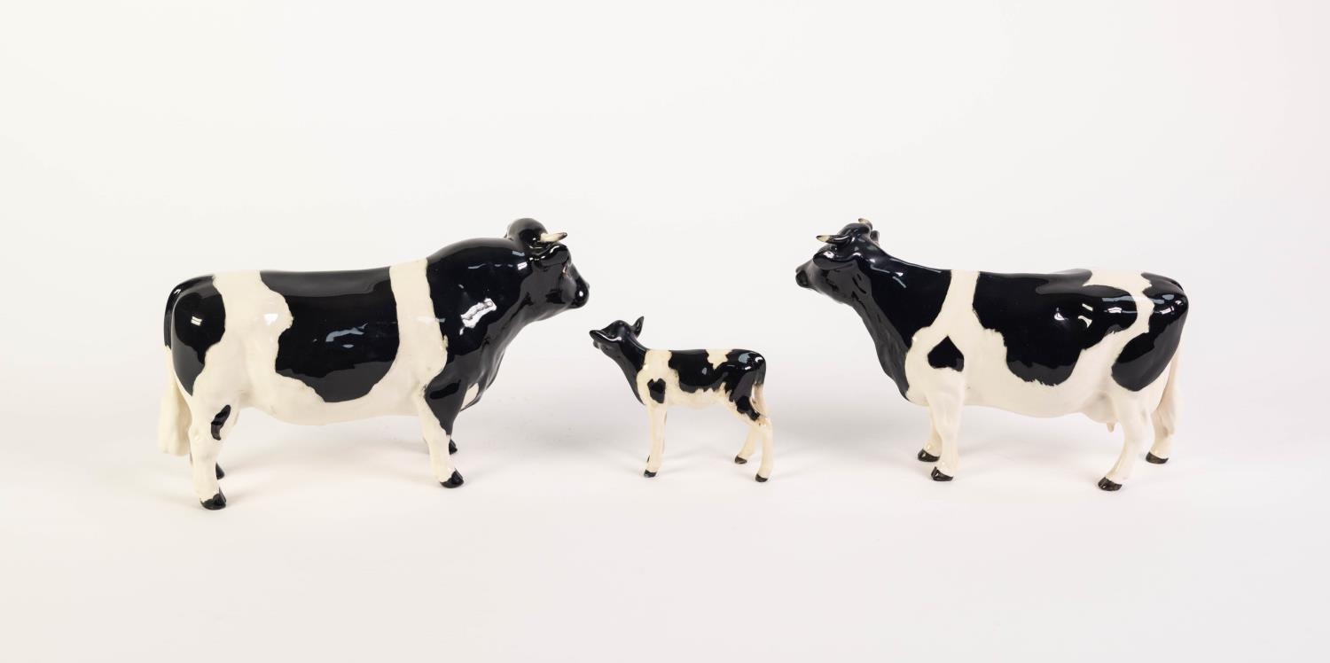 BESWICK POTTERY FAMILY OF FRESIAN CATTLE, comprising: BULL, ?CODDINGTON HILT BAR? (1439A), COW ( - Image 2 of 2