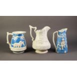 T.J & J MAYER OR ATTRIBUTED TO, TWO NINETEENTH CENTURY RELIEF MOULDED POTTERY JUGS, one moulded in