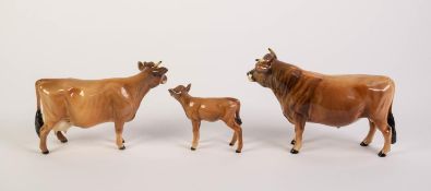 BESWICK POTTERY FAMILY OF JERSEY CATTLE, comprising: ?DUNSLEY COY BOY? BULL (1422), ?NEWTON