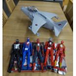 A PLASTIC HARRIER JUMP-JET, FIVE SPIDERMAN FIGURES, STAR WARS MEMORABILIA ETC.