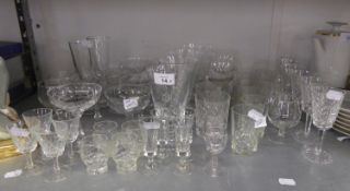 A GOOD SELECTION OF CUT GLASS AND MOULDED STEM WINE GLASSES AND TUMBLERS, ETC.. (APPROX 53 GLASSES)