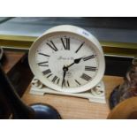 JONES & CO., LONDON, MODERN WHITE FINISH CIRCULAR MANTEL CLOCK WITH BATTERY MOVEMENT (MADE IN CHINA)