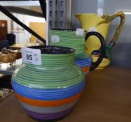 BURLEIGHWARE ?KINGFISHER? MOULDED POTTERY JUG, CARLTON WARE JUG, banded in colours, and a MATCHING