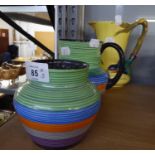 BURLEIGHWARE ?KINGFISHER? MOULDED POTTERY JUG, CARLTON WARE JUG, banded in colours, and a MATCHING