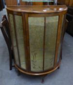 1960?S WALNUT DEMI-LUNE DISPLAY CABINET