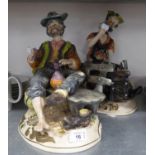 TWO LARGE CAPO-DI MONTE FIGURES, ONE OF A COBBLER AND ANOTHER 'TRAMP ON BENCH' (2)