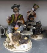 TWO LARGE CAPO-DI MONTE FIGURES, ONE OF A COBBLER AND ANOTHER 'TRAMP ON BENCH' (2)