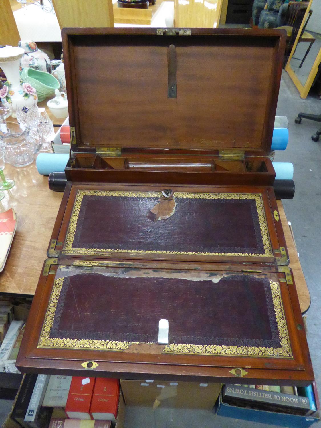 AN EARLY NINETEENTH CENTURY MAHOGANY BRASS BOUND WRITING BOX, WITH INTERIOR FAULTS COMMENSURATE WITH - Image 2 of 3