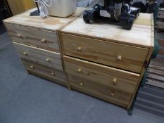 TWO PAIRS OF PINE CHEST OF THREE LONG DRAWERS AND A PINE SINGLE BED AND MATTRESS (5)