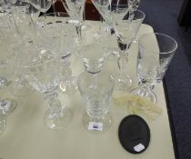 LARGE ETCHED GLASS GOBLET, PAIR OF TALL GLASS GOBLETS, THREE OTHER GLASS GOBLETS AND A WEDGWOOD