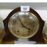 MID 20TH CENTURY OAK MANTLE CLOCK, WITH 8 DAYS STRIKING MOVEMENT, BY GARRARD (WITH OVERHAUL BILL