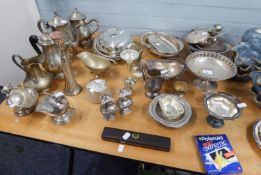 MIXED LOT OF ELECTROPLATED, including: PAIR OF ENTRÉE DISHES AND COVERS, lacking handles, TEA POT,