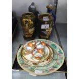 EIGHT ITEMS OF ORIENTAL CHINA/POTTERY INCLUDING; PAIR OF EARLY TWENTIETH CENTURY SATSUMA POTTERY