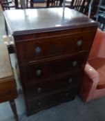 A LINE INLAID MAHOGANY HI-FI CABINET WITH LIFT-UP TOP, FALL FRONT SECTION AND CUPBOARD BELOW, THE