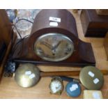 CIRCA 1920's OAK CASED NAPOLEONS HAT SHAPE MANTEL CLOCK, THE MOVEMENT STRIKING ON FIVE BARS.