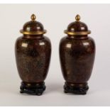 PAIR OF MODERN CHINESE CLOISONNÉ VASES WITH COVERS, each of ovoid form with domed cover, decorated