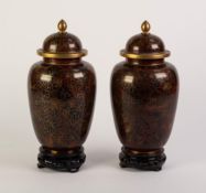 PAIR OF MODERN CHINESE CLOISONNÉ VASES WITH COVERS, each of ovoid form with domed cover, decorated