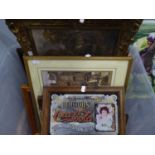 MODERN REPRODUCTION COCA-COLA SMALL ADVERTISING MIRROR, 8 ½? x 11 ½? AND THIRTEEN FRAMED PRINTS, (