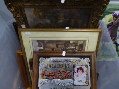 MODERN REPRODUCTION COCA-COLA SMALL ADVERTISING MIRROR, 8 ½? x 11 ½? AND THIRTEEN FRAMED PRINTS, (