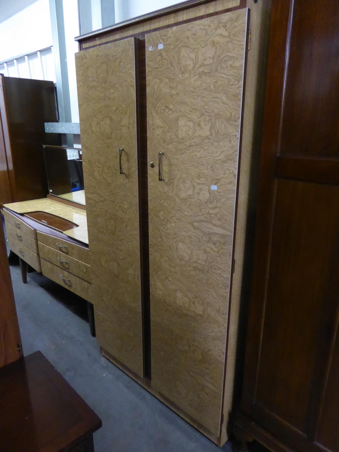 A STYLISH LATE 1950's/60's 'BEAUTILITY' PART BEDROOM SUITE OF LADIES AND GENTS WARDROBES, DRESSING - Image 2 of 2