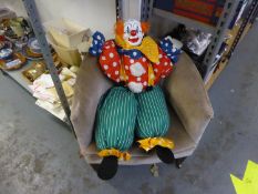 LARGE FABRIC CLOWN DOLL WITH COMPOSITION HEAD, APPROX 35" LONG