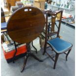 EDWARDIAN LINE INLAID BEDROOM CHAIR AND A TILT-TOP TRIPOD OCCASIONAL TABLE, one leg loose, (2)