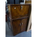 BURR WALNUTWOOD ART DECO STYLE COCKTAIL CABINET HAVING MIRRORED INTERIOR SECTION