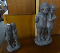 TWO RECONSTITUTED STONE GARDEN ORNAMENTS, EACH OF TWO NUDE CHILDREN
