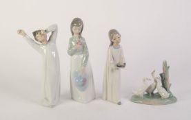 TWO LLADRO PORCELAIN FIGURES OF YOUNG GIRLS, SIMILAR NAO FIGURE, together with A NAO GROUP OF