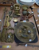 SUNDRY EARLY TWENTIETH CENTURY AND LATER BRASS AND OTHER METALWARES INCLUDING; INDO PERSIAN ENGRAVED