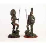 JULIANA COLLECTION, PAIR OF MODERN BRONZED COMPOSITION FIGURES OF NATIVE AMERICAN INDIANS, on
