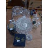 GOOD QUALITY PROFUSELY CUT GLASS OVAL DRESSING TABLE TRAY, RADIATING PATTERN TO A CASTELLATED